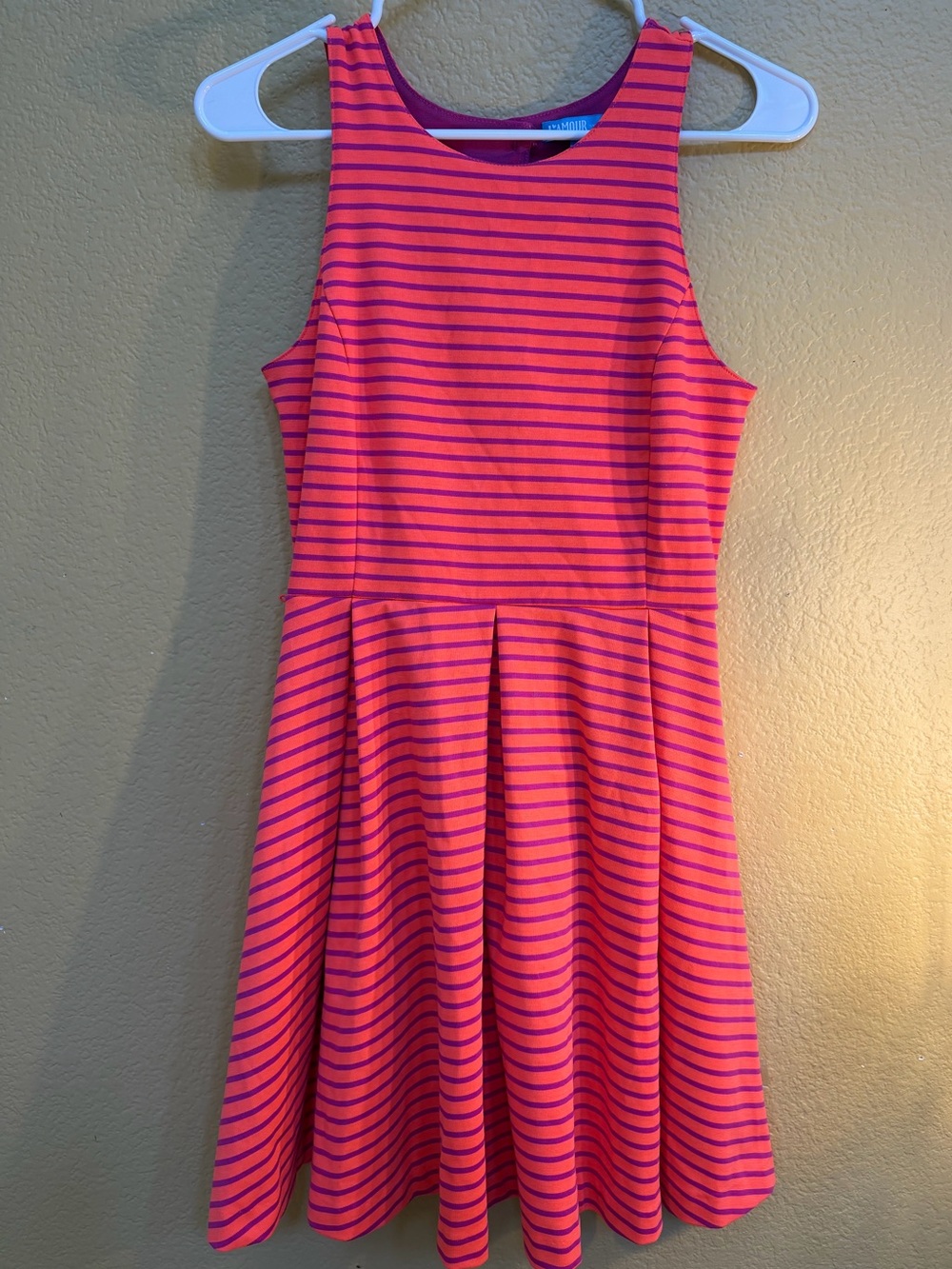 Woman’s  Coral and Purple Striped Fit & Flare Mini Dress